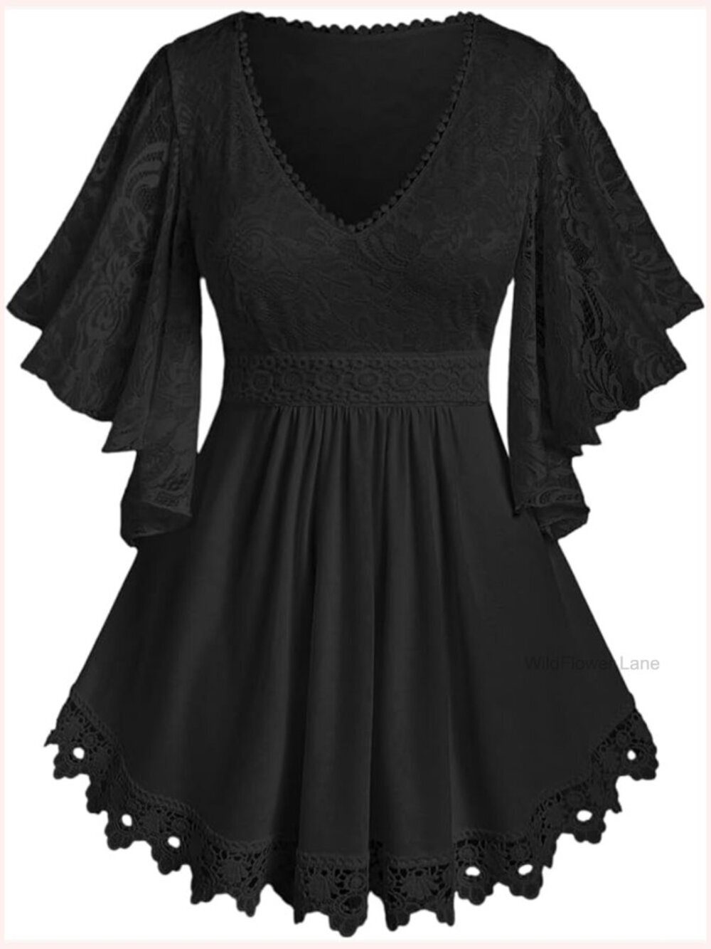 Plus Size Lace Panel Butterfly Sleeve Blouse Top